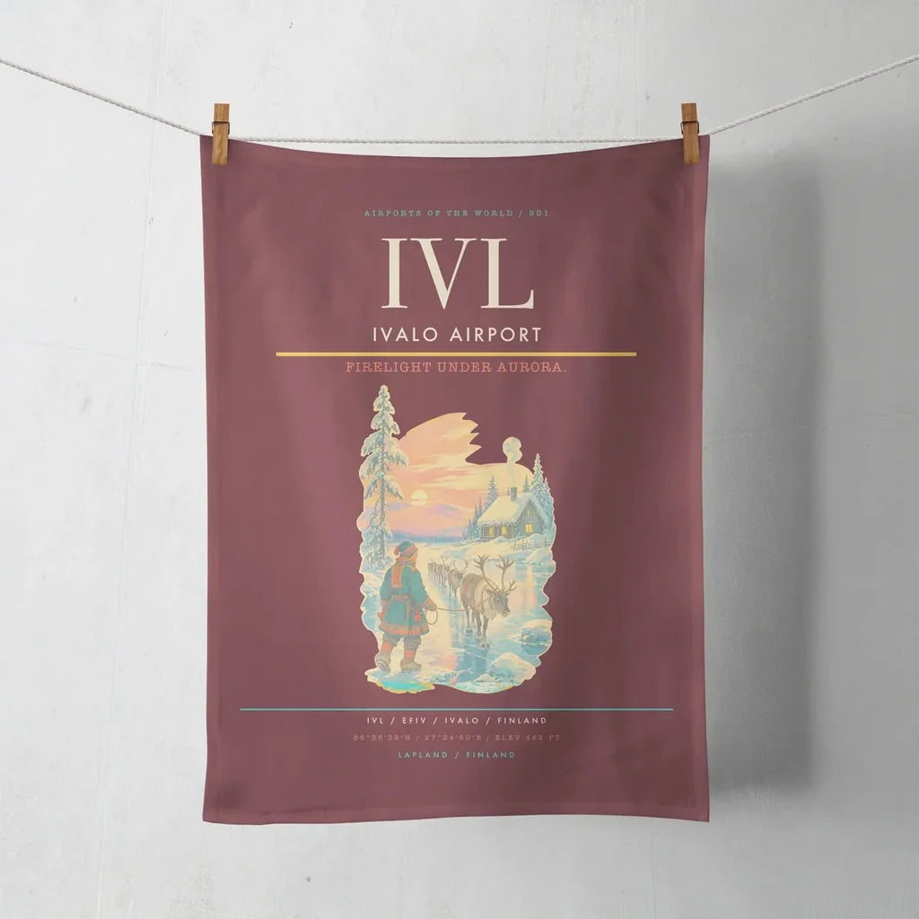 Ivalo Airport (IVL) design on dark red towel