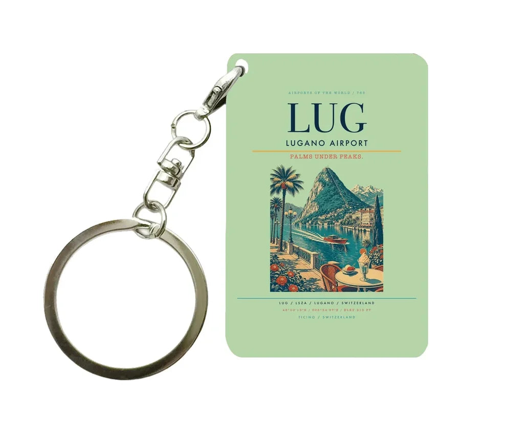 Lugano Airport (LUG) design on light green key chain