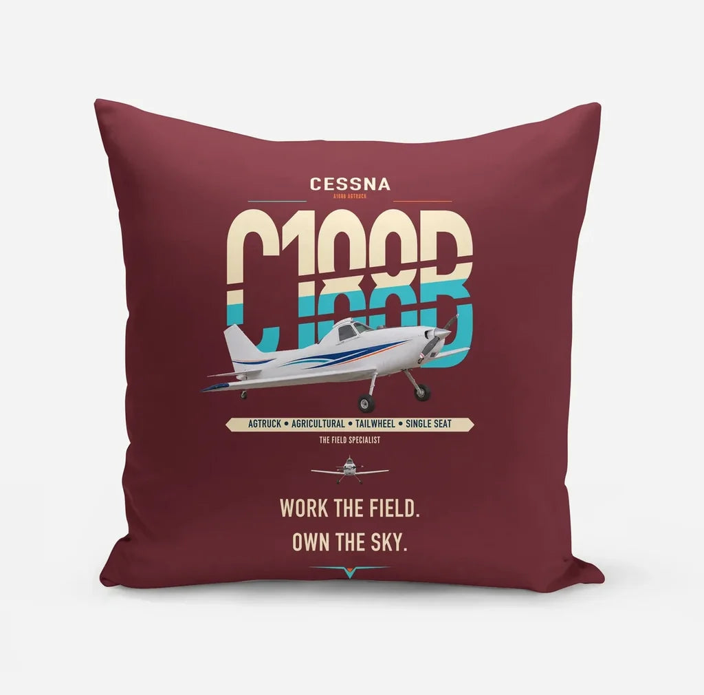 Cessna A188B AgTruck design on dark red pillow