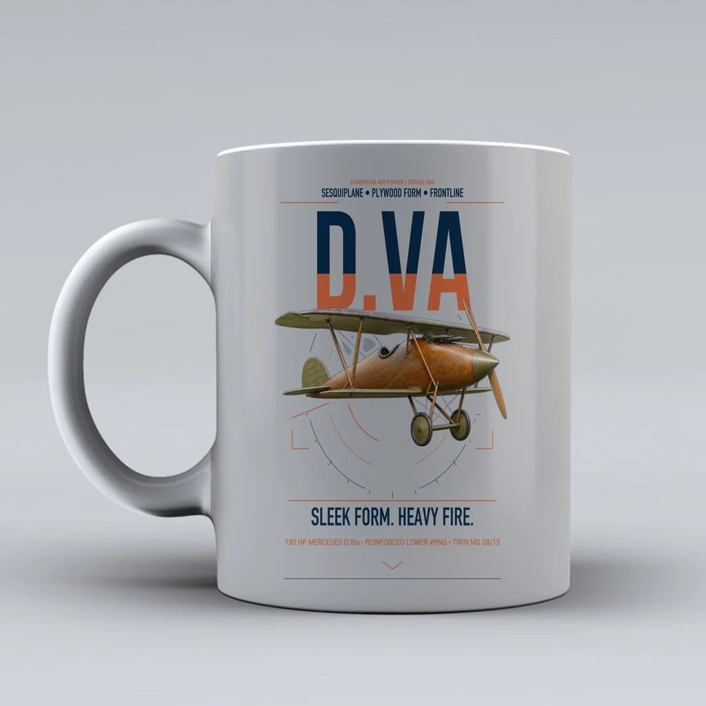 Albatros D.Va design on light gray ceramic mug, double-side print