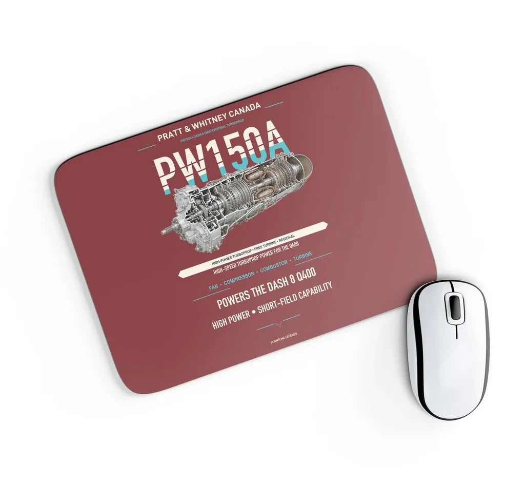 PW150A design on dark red rectangle mouse pad