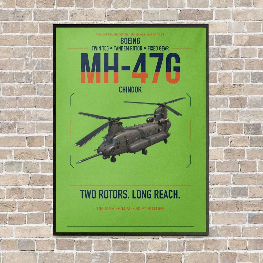 Boeing MH-47G Chinook vertical canvas print - framed - light green background