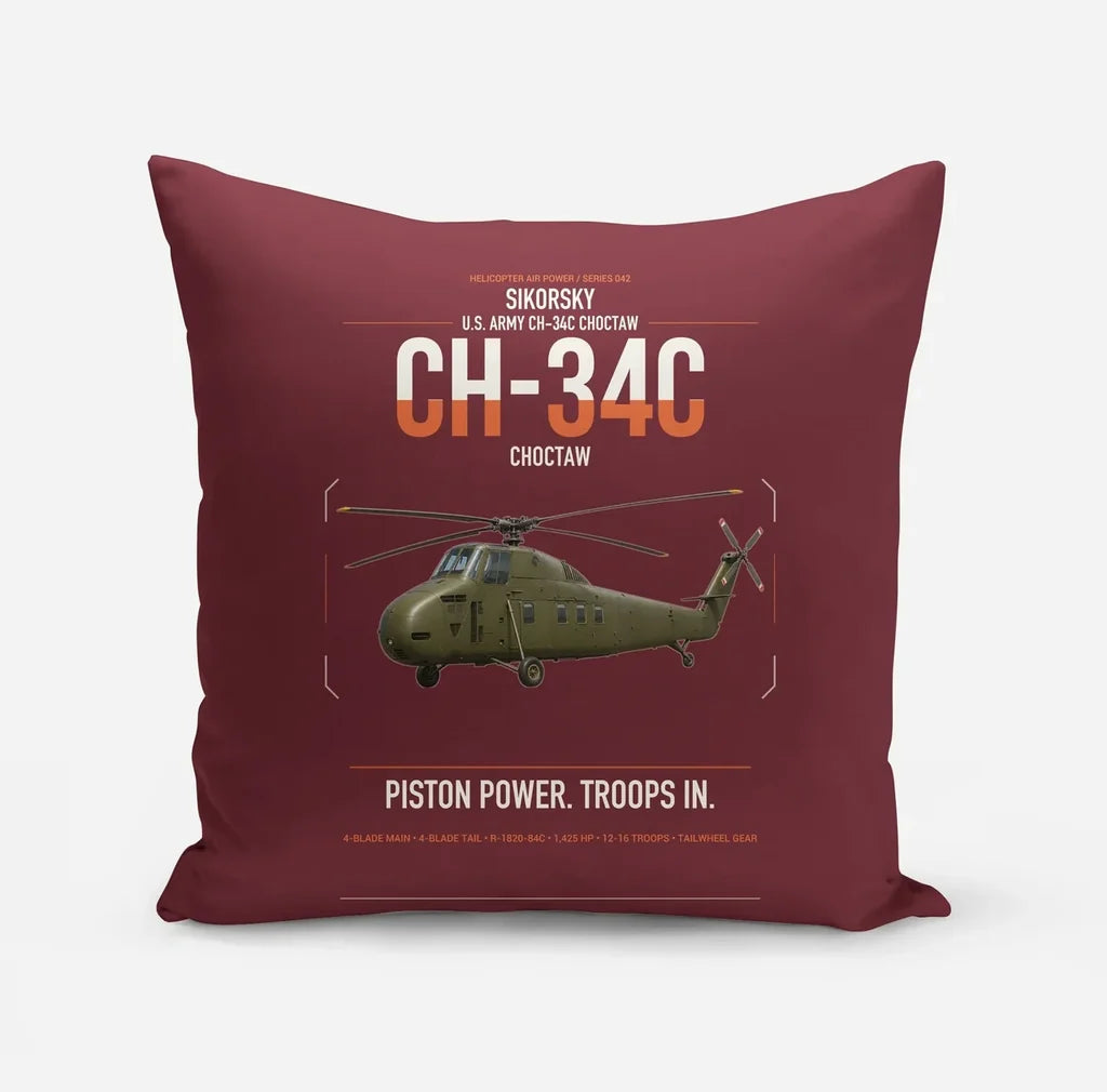 Sikorsky CH-34C Choctaw design on dark red pillow