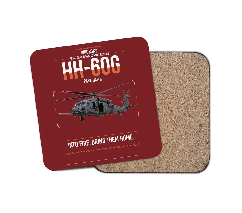 Sikorsky HH-60G Pave Hawk design on dark red 1 piece coaster