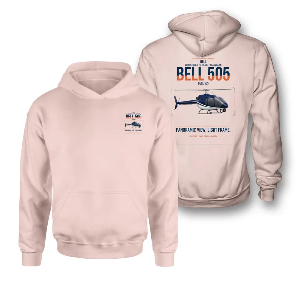Bell 505 design on pink double-side hoodie, double-side print