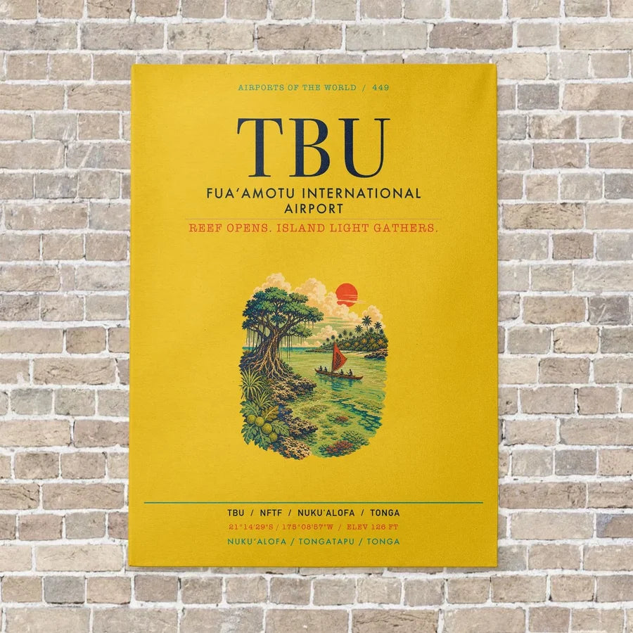 Fuaʻamotu International Airport TBU vertical canvas print - no frame - yellow background