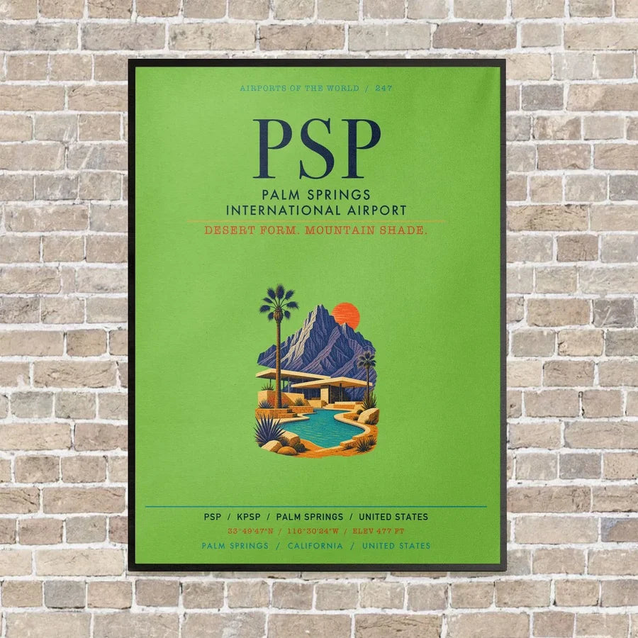 Palm Springs International Airport PSP vertical canvas print - framed - light green background