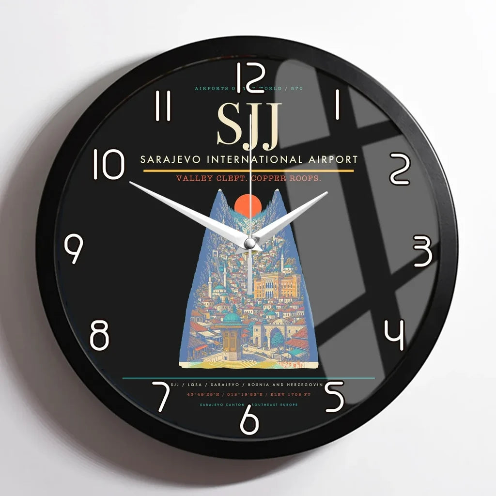 Sarajevo International Airport SJJ Wall-Clock Framed - Black