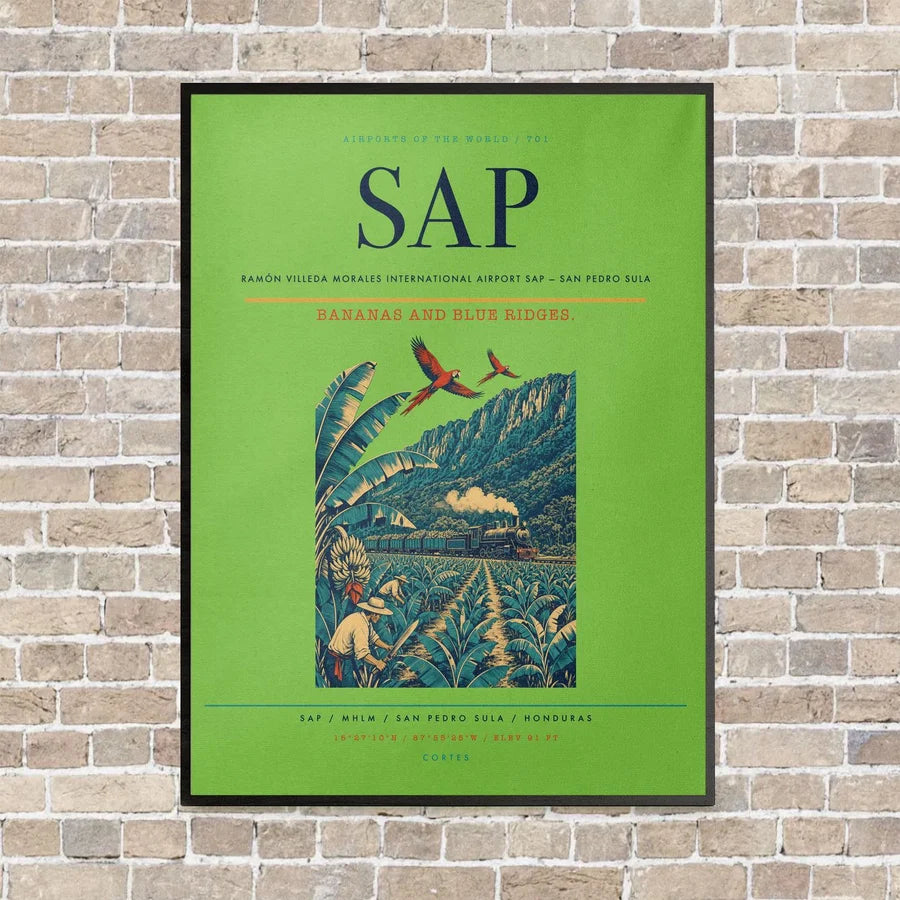 Ramón Villeda Morales International Airport SAP — San Pedro Sula vertical canvas print - framed - light green background