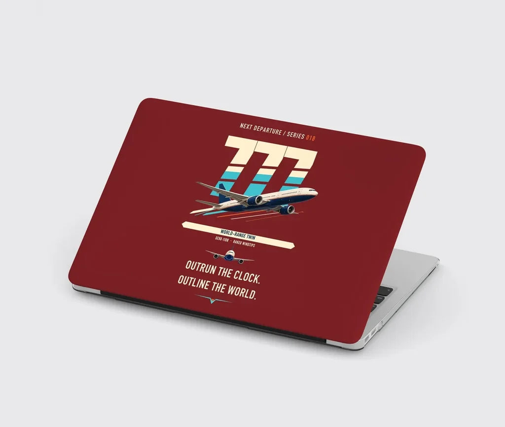 Boeing 777-200LR design on dark red MacBook case