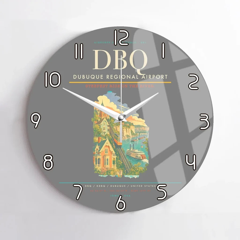 Dubuque Regional Airport (DBQ) design on gray no frame wall clock