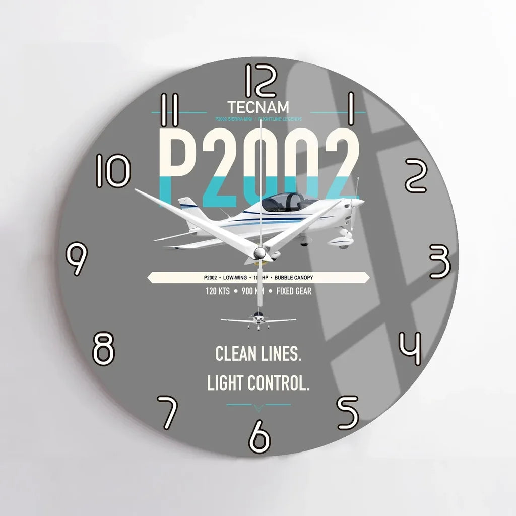 Tecnam P2002 Sierra MkII design on gray no frame wall clock