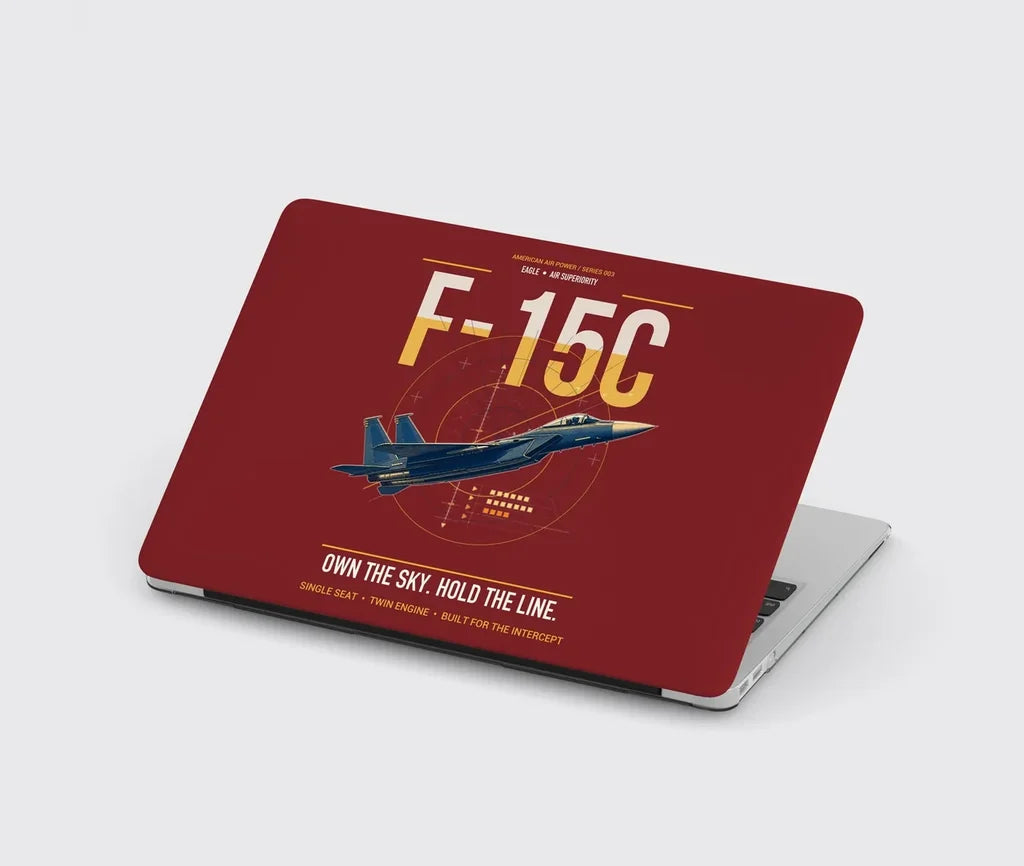 F-15C Eagle design on dark red MacBook case