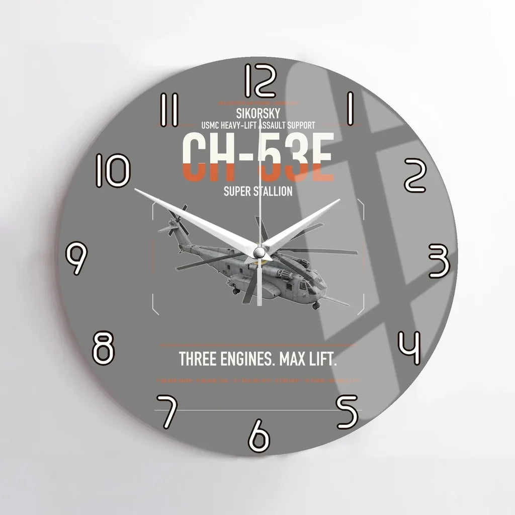 Sikorsky CH-53E Super Stallion design on gray no frame wall clock
