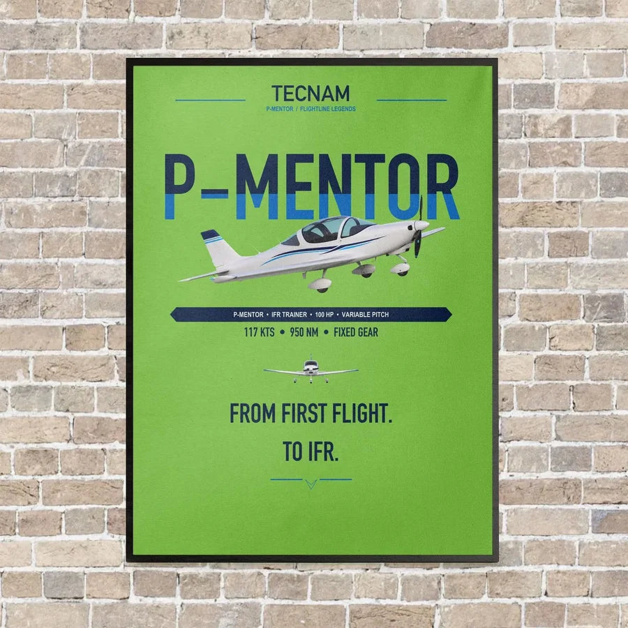 Tecnam P-Mentor vertical canvas print - framed - light green background