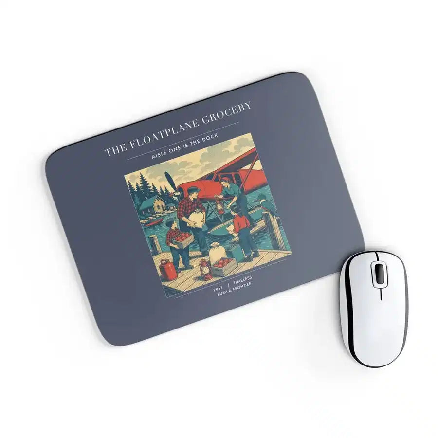 VINTAGE G4286 - The Floatplane Grocery - Designed Mouse Pads design on navyblue rectangle