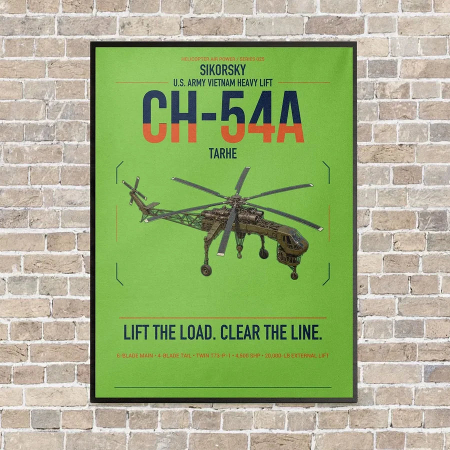 Sikorsky CH-54A Tarhe vertical canvas print - framed - light green background