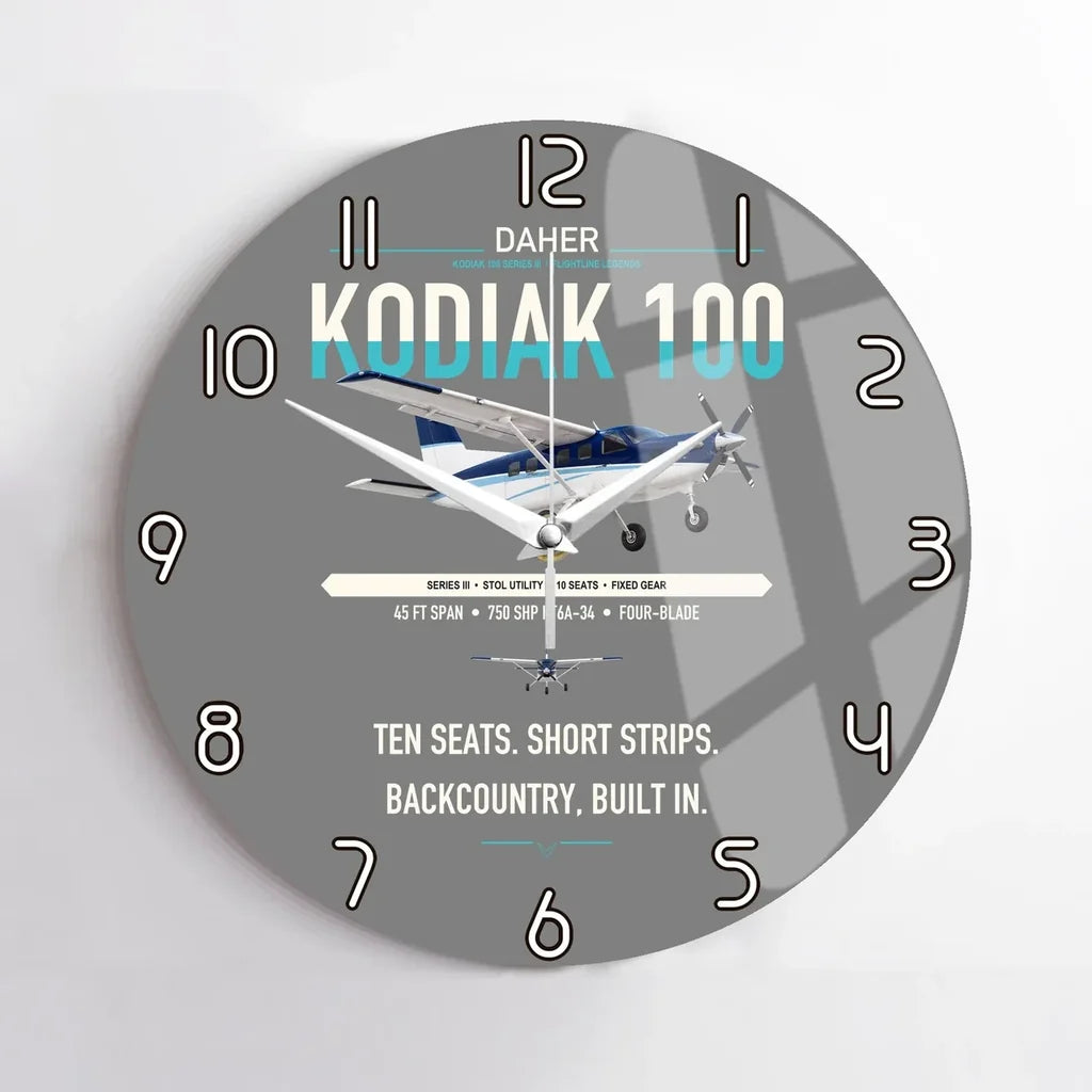Daher Kodiak 100 Series III design on gray no frame wall clock