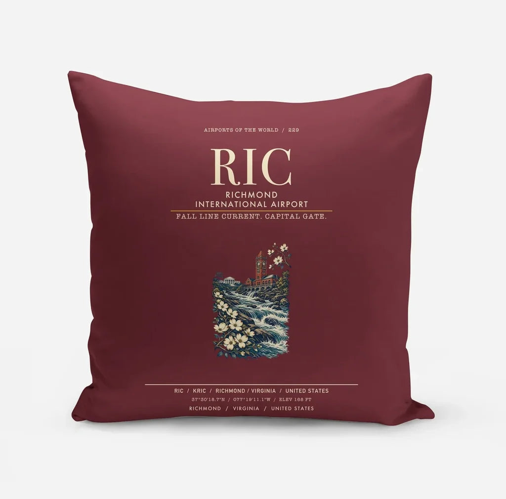 Richmond International Airport (RIC) design on dark red pillow
