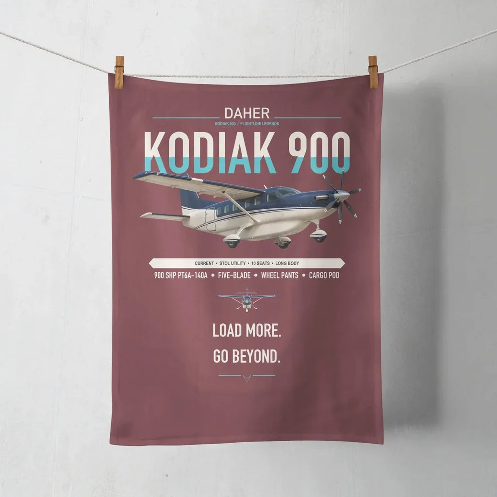 Daher Kodiak 900 design on dark red towel