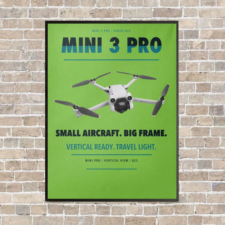 DJI Mini 3 Pro vertical canvas print - framed - light green background
