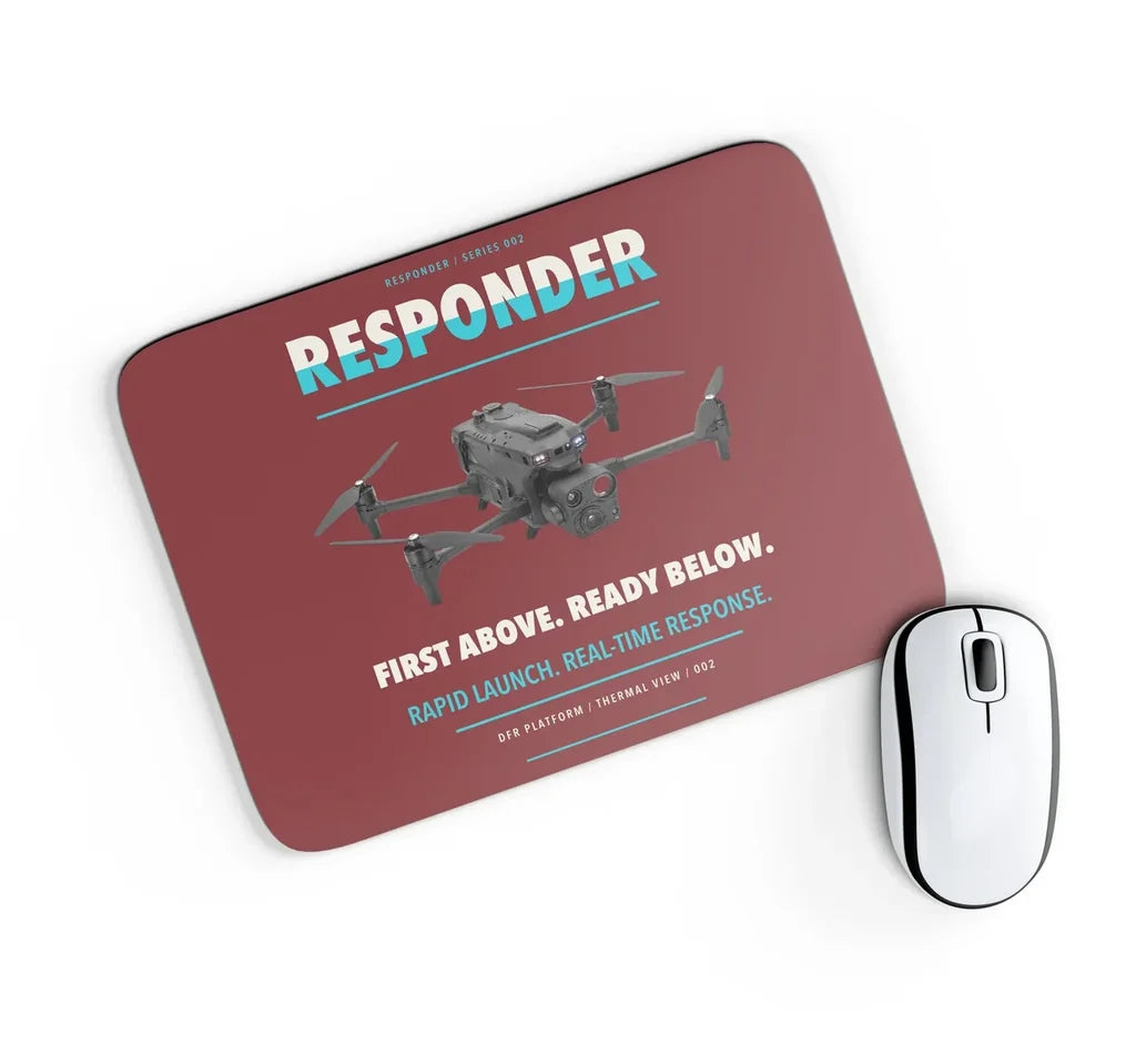 BRINC Responder design on dark red rectangle mouse pad