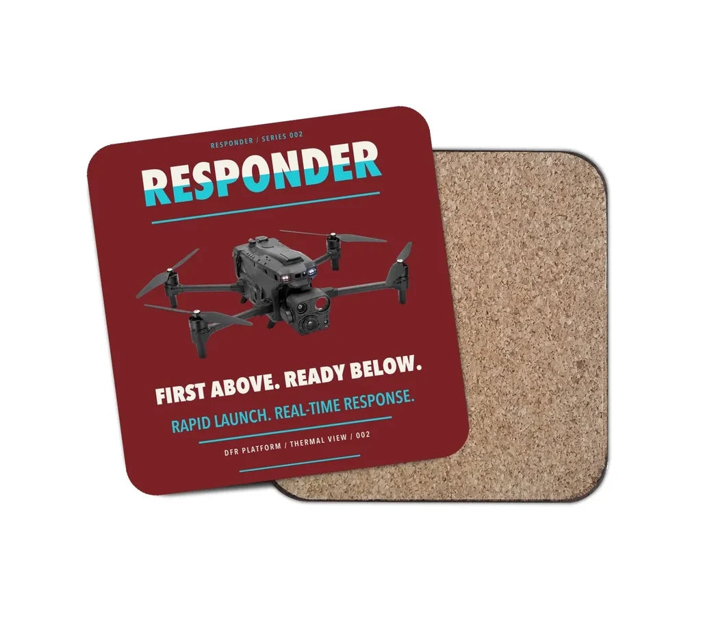 BRINC Responder design on dark red 1 piece coaster