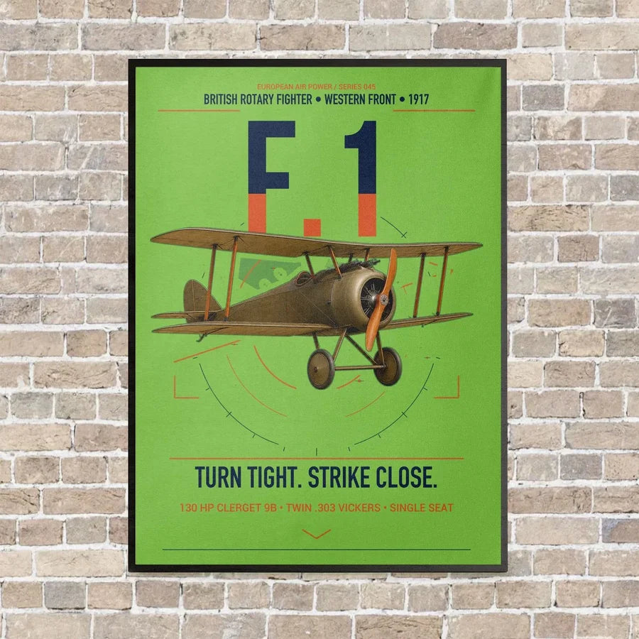 Sopwith Camel F.1 vertical canvas print - framed - light green background