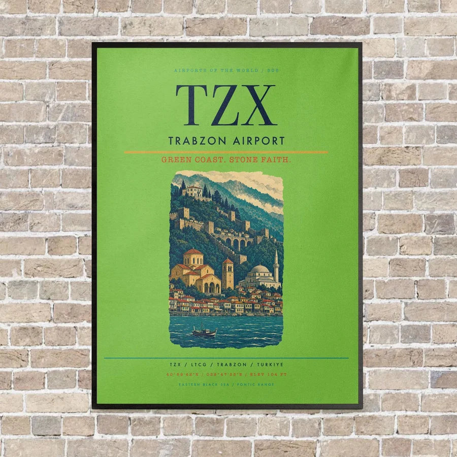 Trabzon Airport TZX vertical canvas print - framed - light green background
