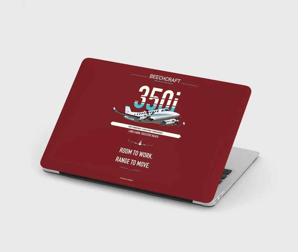 Beechcraft King Air 350i design on dark red MacBook case