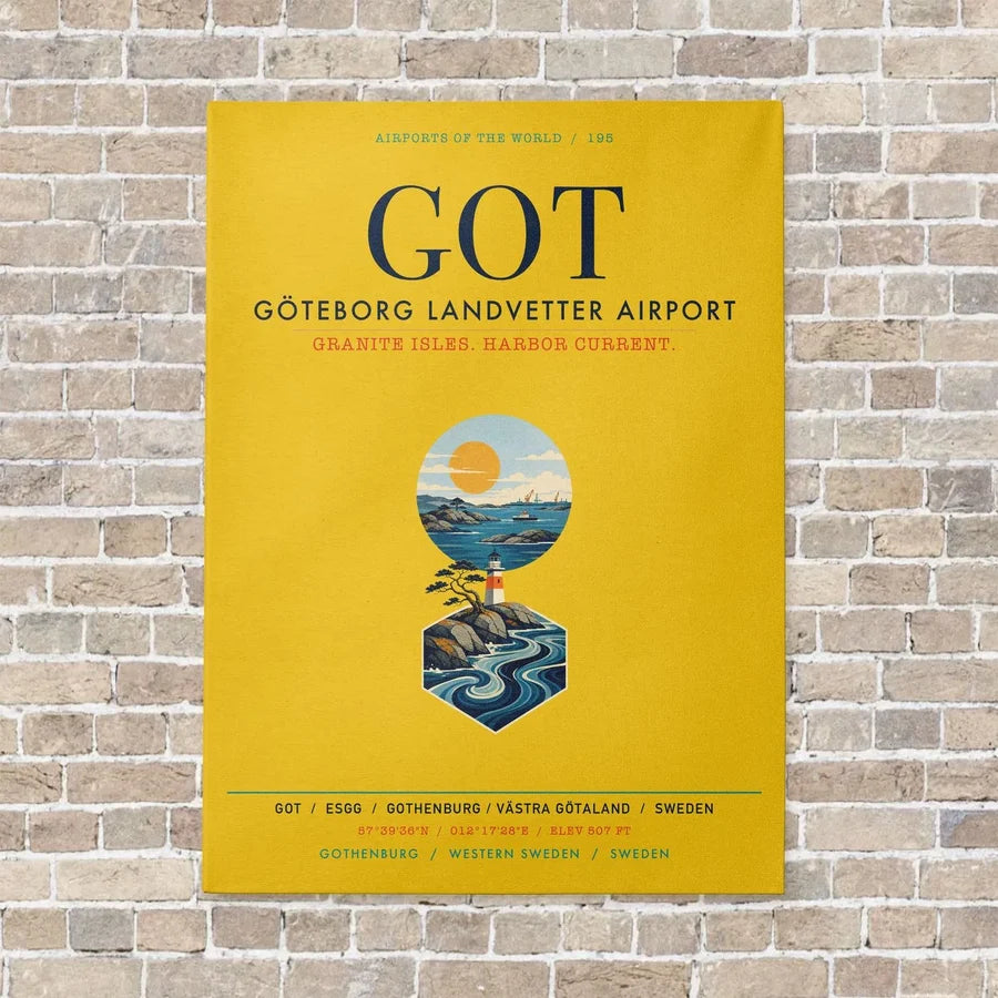 Göteborg Landvetter Airport GOT vertical canvas print - no frame - yellow background