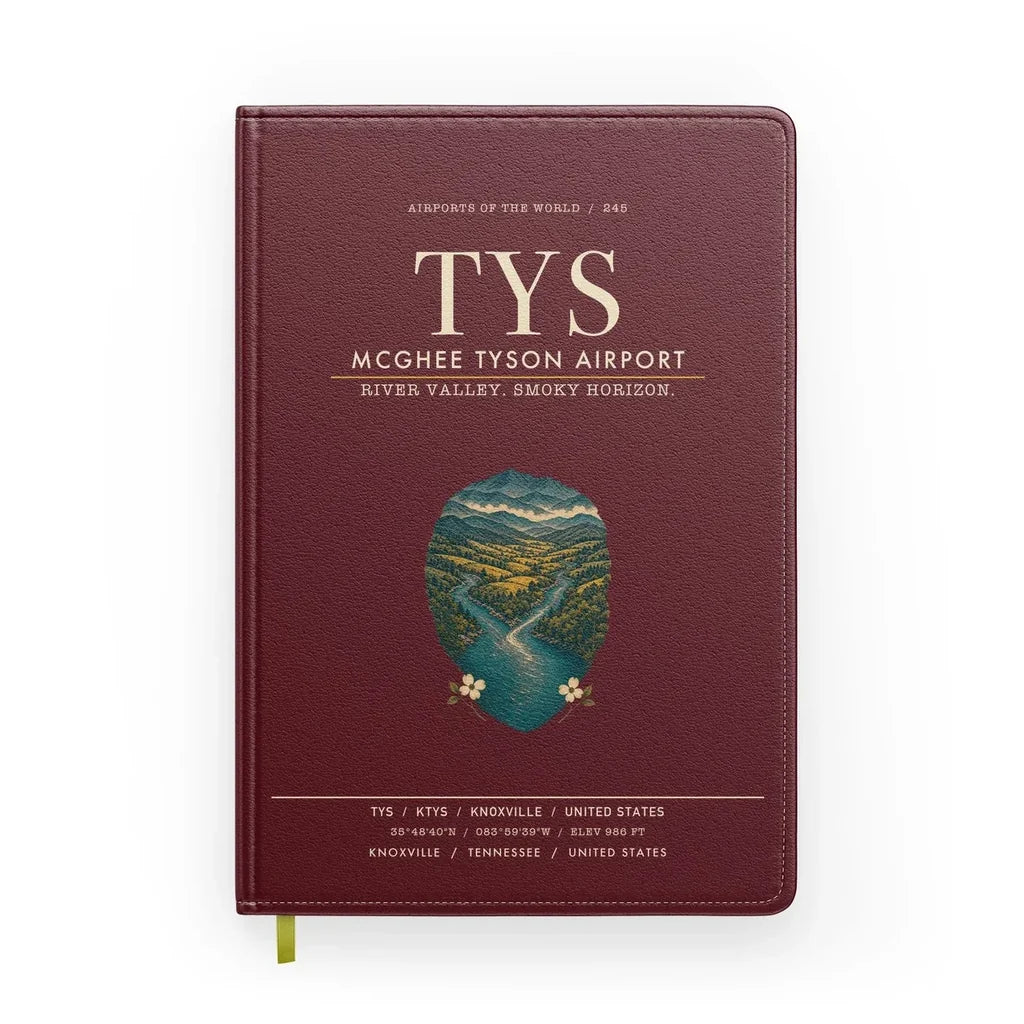 McGhee Tyson Airport Knoxville (TYS) design on dark red notebook