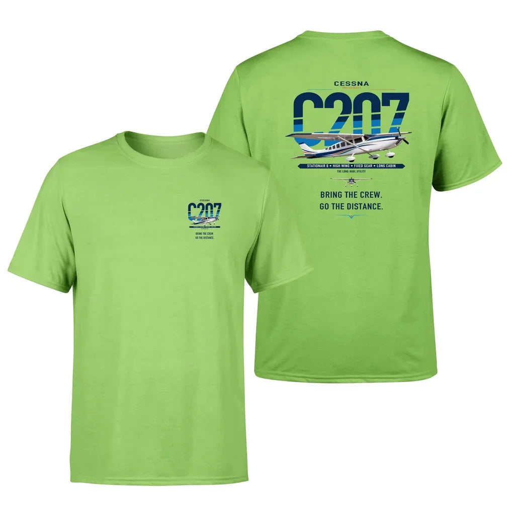 Cessna T207A Stationair 8 design on light green t-shirt, double-side print