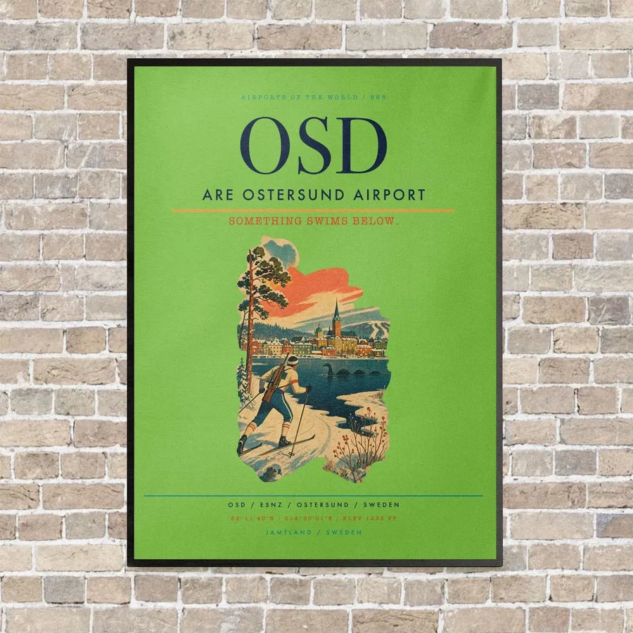 Are Ostersund Airport OSD vertical canvas print - framed - light green background
