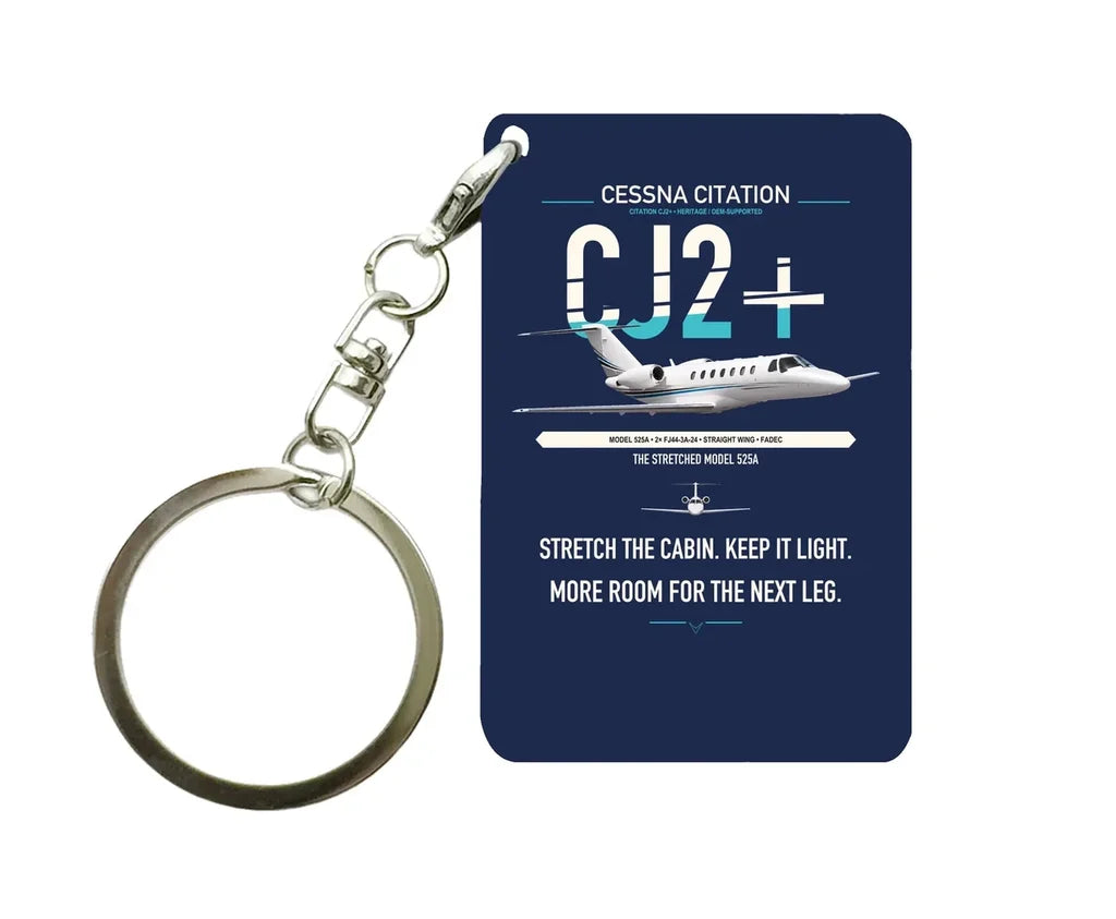 Cessna Citation CJ2+ design on navy blue designed key chain, double-side print