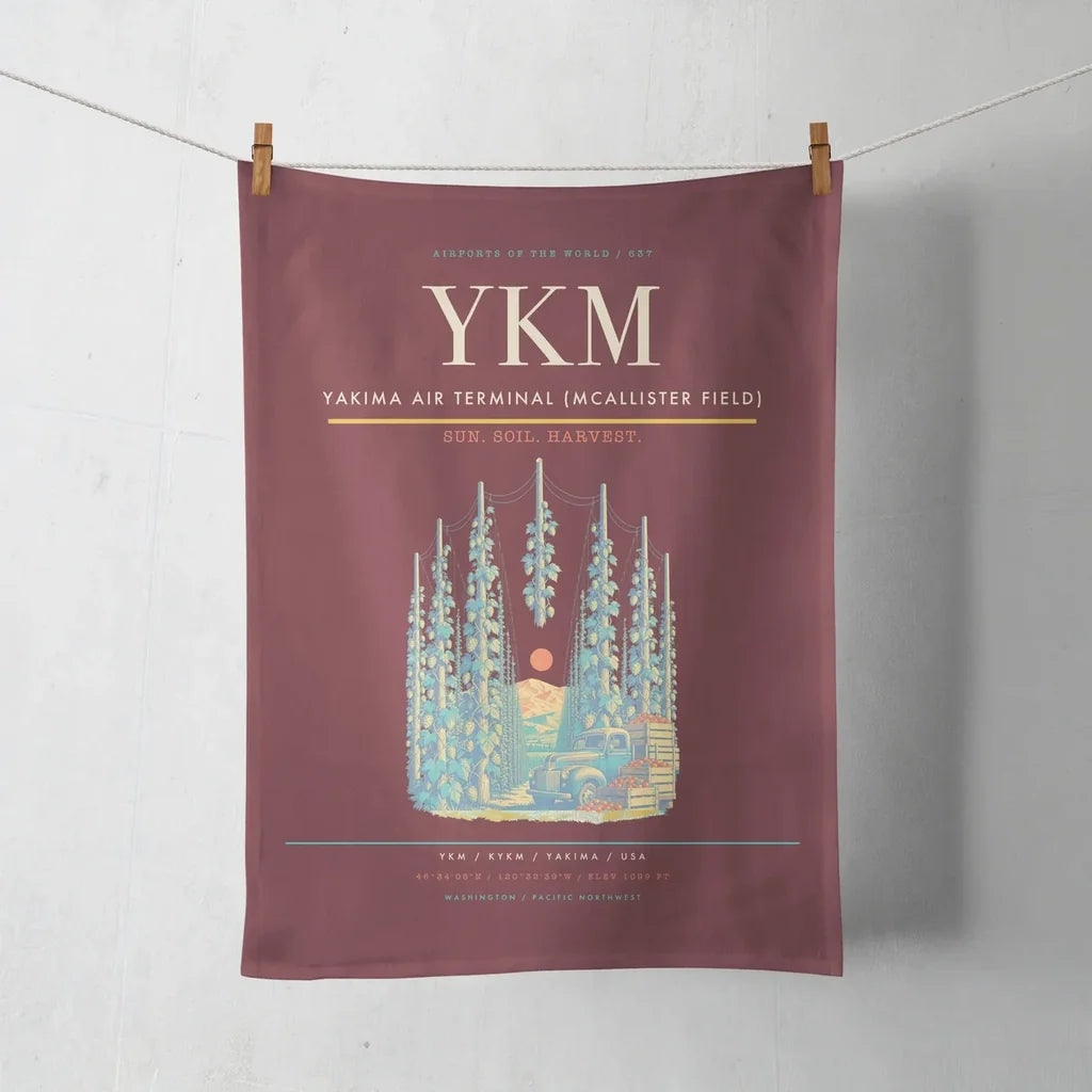 Yakima Air Terminal (McAllister Field) (YKM) design on dark red towel