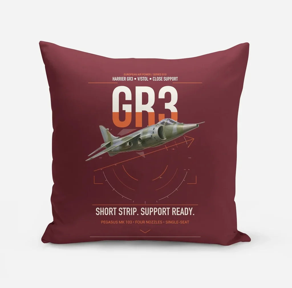 Hawker Siddeley Harrier GR3 design on dark red pillow