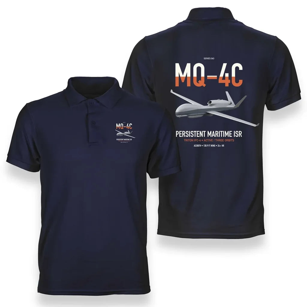 MQ-4C Triton IFC-4 design on navy blue double-side polo t-shirt, double-side print
