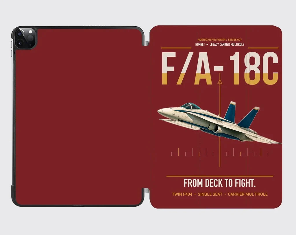 F-A-18C Hornet design on dark red ipad tablet case