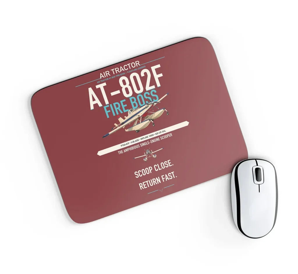 Air Tractor AT-802F Fire Boss design on dark red rectangle mouse pad