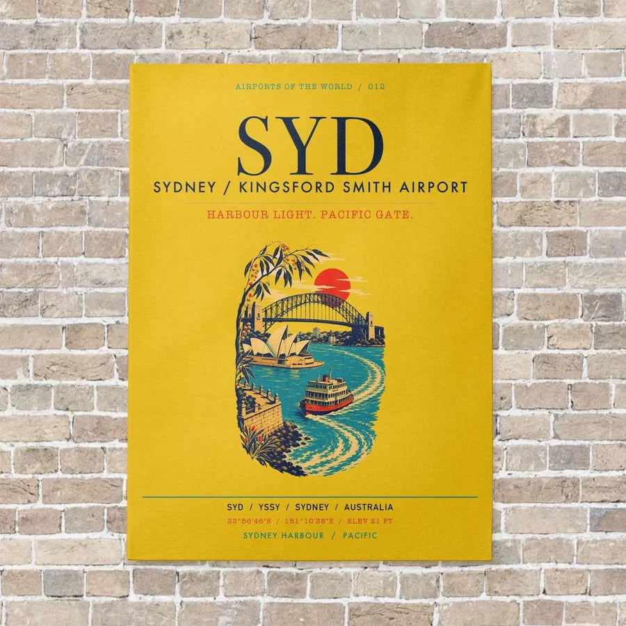 Sydney Kingsford Smith Airport SYD vertical canvas print - no frame - yellow background