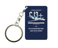 Thumbnail for Cessna Citation CJ3+ design on navy blue designed key chain, double-side print