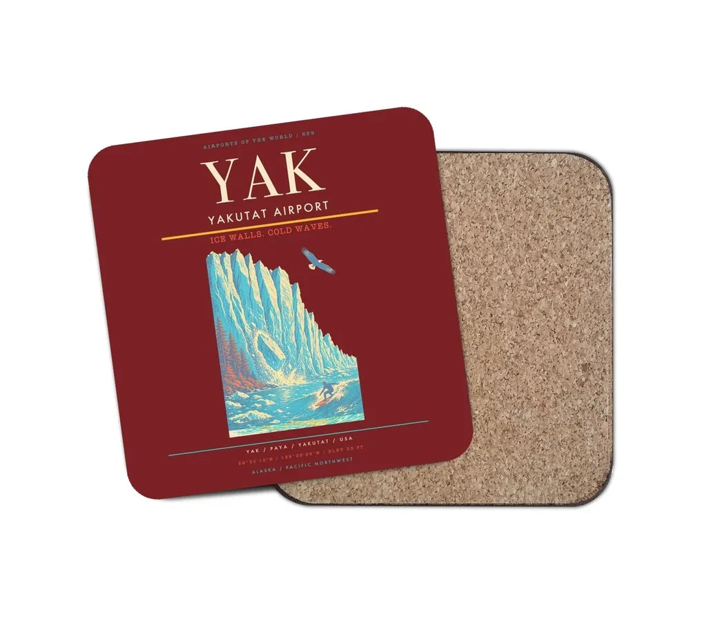 Yakutat Airport (YAK) design on dark red 1 piece coaster