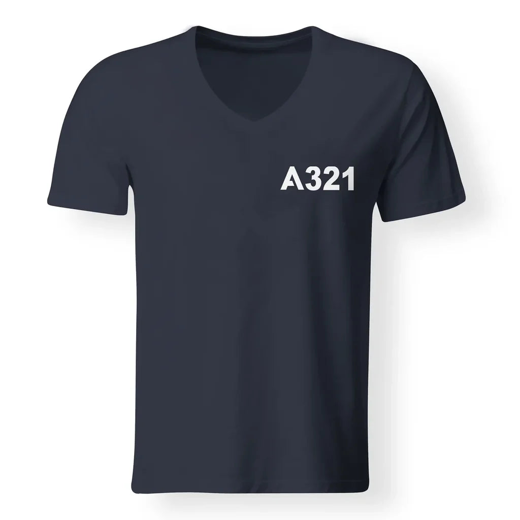 A321 Flat Text Designed V-Neck T-Shirts - view 12
