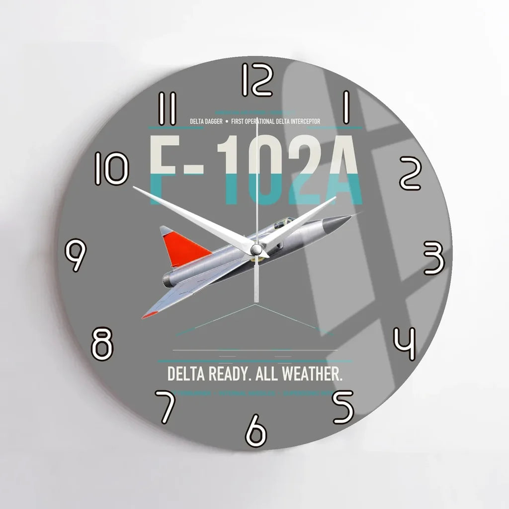 F-102A Delta Dagger design on gray no frame wall clock