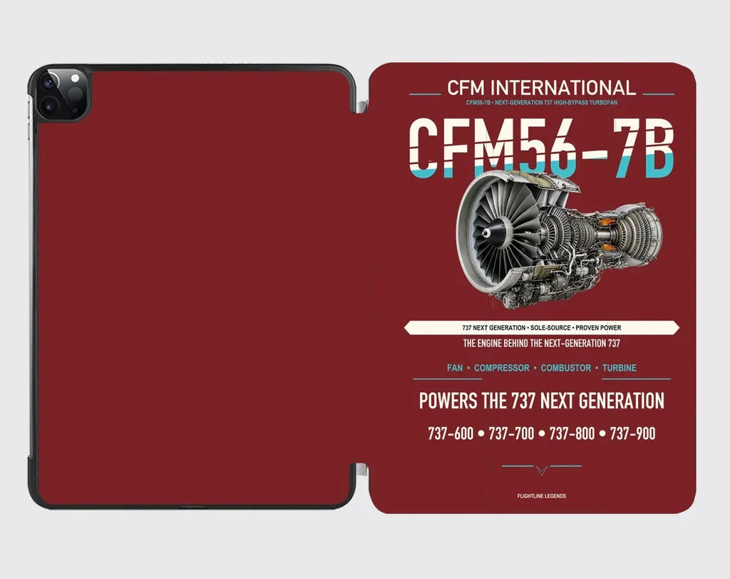 CFM56-7B design on dark red ipad tablet case