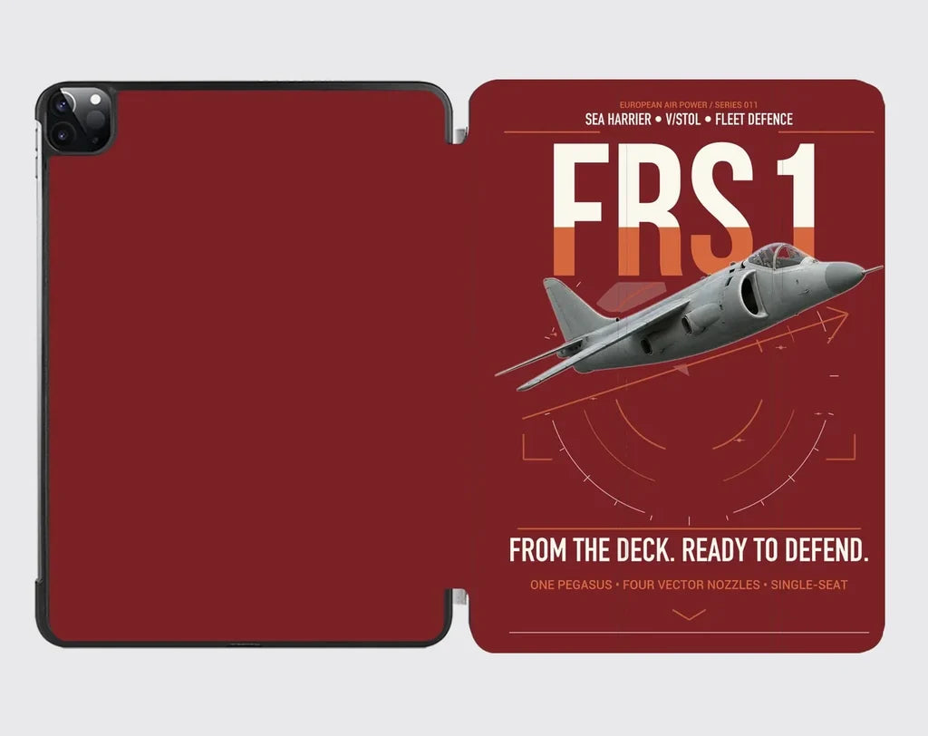 British Aerospace Sea Harrier FRS.1 design on dark red ipad tablet case