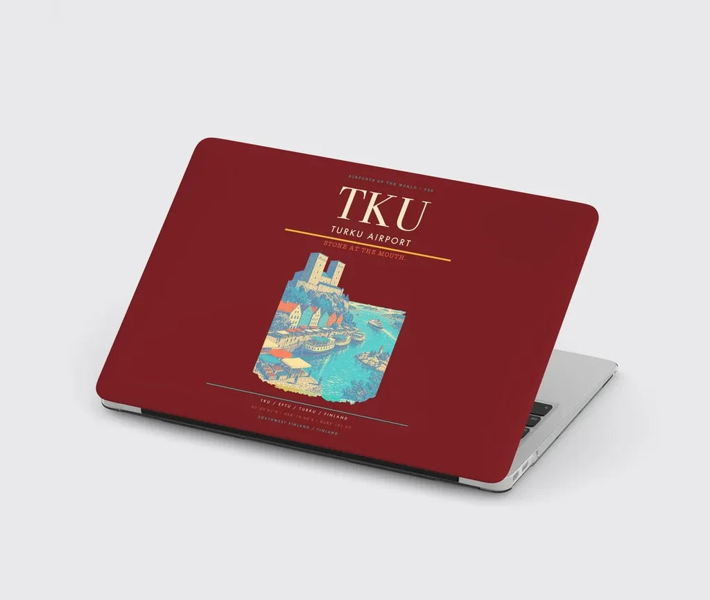 Turku Airport (TKU) design on dark red MacBook case
