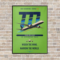 Thumbnail for Boeing 777-9 vertical canvas print - framed - light green background
