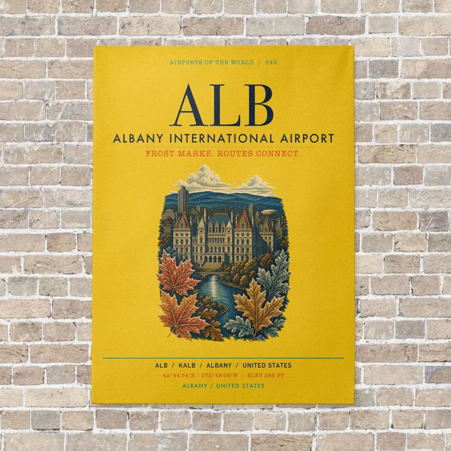 Albany International Airport ALB vertical canvas print - no frame - yellow background